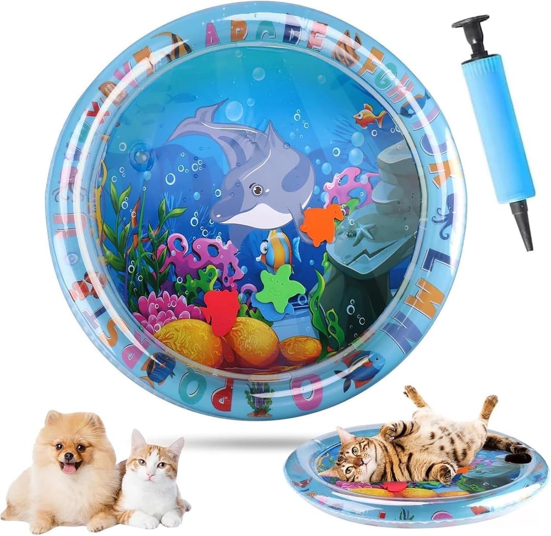 Aqua Cats Water Mat with Fish,Cat Dog Water Mat,Thickened Durable Non-Slip Playmat, Durable Easy Clean,Suitable for All Types of Pets (L, Black)
