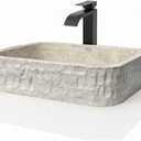 Rectangular Travertine Vessel Sink, Natural Stone Wash Basin, Hand-Carved Bathroom Sink, Chiseled Exterior, Polished Interior, Above Counter Vanity (Soap Tray Included)