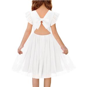 Haloumoning Girls Tulle Dress Kids Summer Backless Flower Girl Dress for Birthday Party 5-14Y (White)