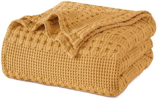 PHF 100% Cotton Waffle Weave Blanket King Size, Soft Lightweight Breathable Cozy Summer Blankets for Bed, Luxury Aesthetic Woven Bedding for Home Decor, 108" x 90"