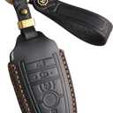 Genuine Leather Key Fob Cover Case for Ford F150 F250 F350 Edge Expedition Explorer Mustang Bronco Maverick Fusion, for Lincoln Nautilus Aviator Corsair Key Holder (Black)