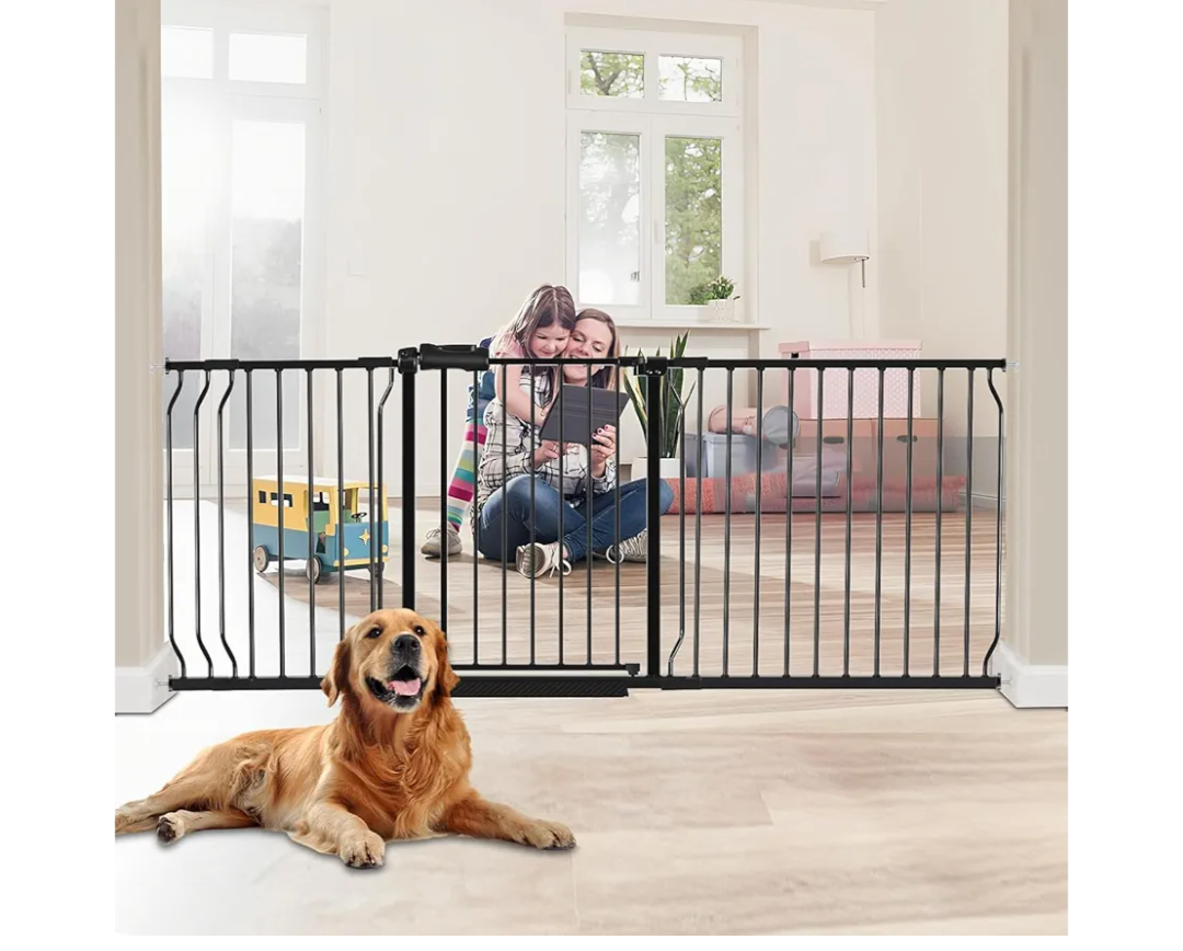 HOOEN 30" Tall Extra Wide Baby Gates for Doorways Stairs 86 to 105 Inch Large Long Pressure Mounted Dog Gates for The House Metal Tension Indoor Child Safety Gates for Kids or Pets