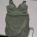 Blooming Jelly Womens Swim Skirt High Waisted Bikini Sets Tummy Control Swimsuits Mesh Sarong Wraps Bathing Suits (Small, Army Green)