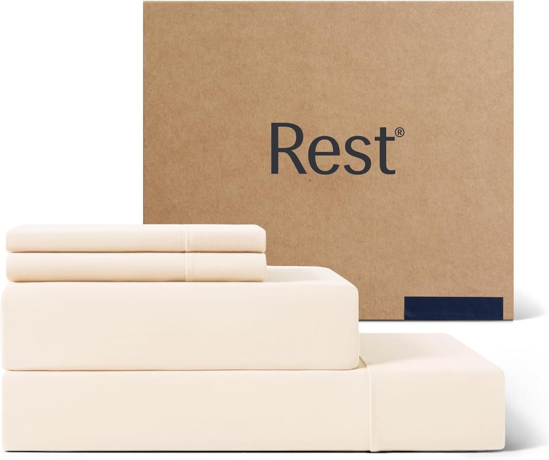 REST Evercool+ Cooling Sheet Set, King Size, Snow Ivory, Breathable Bed Sheets for Hot Sleeper and Night Sweats, with Pillowcases, with Ionic+ Self-Cleaning Silver Yarn for Sensitive Skin, 4PCS