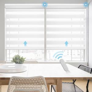 Grandekor Motorized Zebra Blinds with Remote Control, Smart Blinds Custom Size Automatic Blinds for Windows, Electric Zebra Shades, White, 46" Wx72 H (46"W x 72"H)