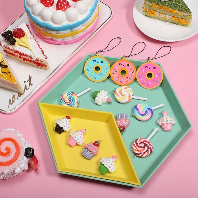 Hicarer 60 Pieces Candyland Christmas Tree Decorations Xmas Candy Lollipop Cupcake Pendants Donut Hanging Ornaments Polymer Clay Candy Themed Decor with Lobster Clasps DIY Pendants Accessories