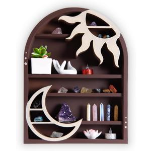 Wooden Crescent Moon Shelf - Moon Crystal Shelf Display Holder for Stone Display - Zen Wall Decor for Spiritual, Hippie, or Witch Room