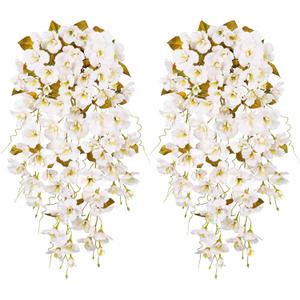 HyeFlora Hibiscus Fall Flowers Artificial Hanging Flowers Plants for Outdoors Autumn Decoration, 2pcs White Silk Hibiscus Vines Realistic UV Resistant Faux Flowers for Outside Planters Garden Indoor