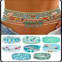 ELABEST Adjustable Handmade Waist Beads Stretchy 23-52 inch 8Pcs Chakra Yoga Body Belly Beaded Women Waist, Anklet, Bracelet, Necklace Jewelry with Screw clasp