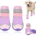 SlowTon Dog Shoes for Large Small Medium Dogs - Breathable Dog Boots for Summer Hot Pavement, Paw Protector for Outdoor Walking Winter Snow, Anti-Slip Rubber Dog Booties for Hardwood Floor (Pink, 7)
