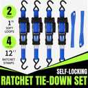 Retractable Ratchet Straps, 4-Pack, 1 Inch x 12 Feet, 1,760lb Break Strength, Self Retracting Tie Down for Truck, Cargo Trailer, Motorcycle, ATV, UTV (Blue, 4pack)