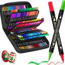 Tongfushop 144 Colors Acrylic Paint Markers, Dual Brush & Fine Tip Fast-Dry Permanent paint pens for Rock Wood Glass Canvas - Professional Multi-Surface Art Supplies with Case