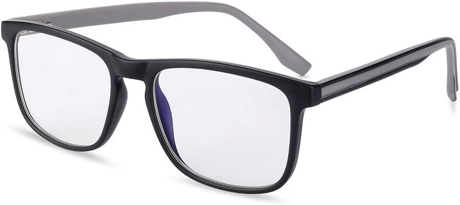 Blue Light Blocking Reading Glasses Readers Spring Hinges Sturdy Retro Style Rectangle TR Frame Unisex Black 0.00