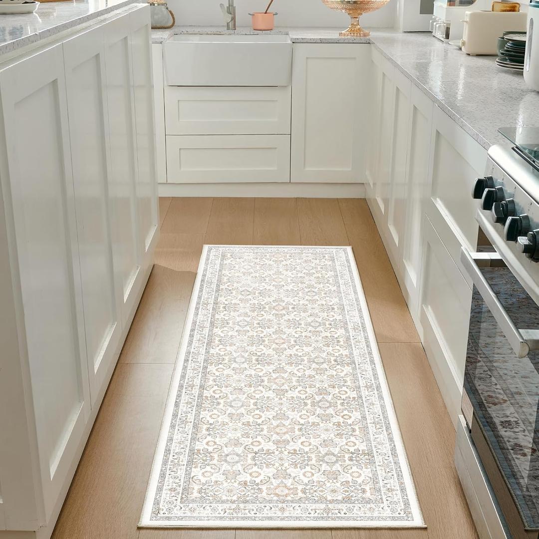 WITSHOCK 2x8 Runner Rugs for Hallways,Vintage Neutral Hallway Rugs for Entryway,Soft Distressed Boho Floral Carpet for Kitchen Bedroom (Camel/Beige,2x8)