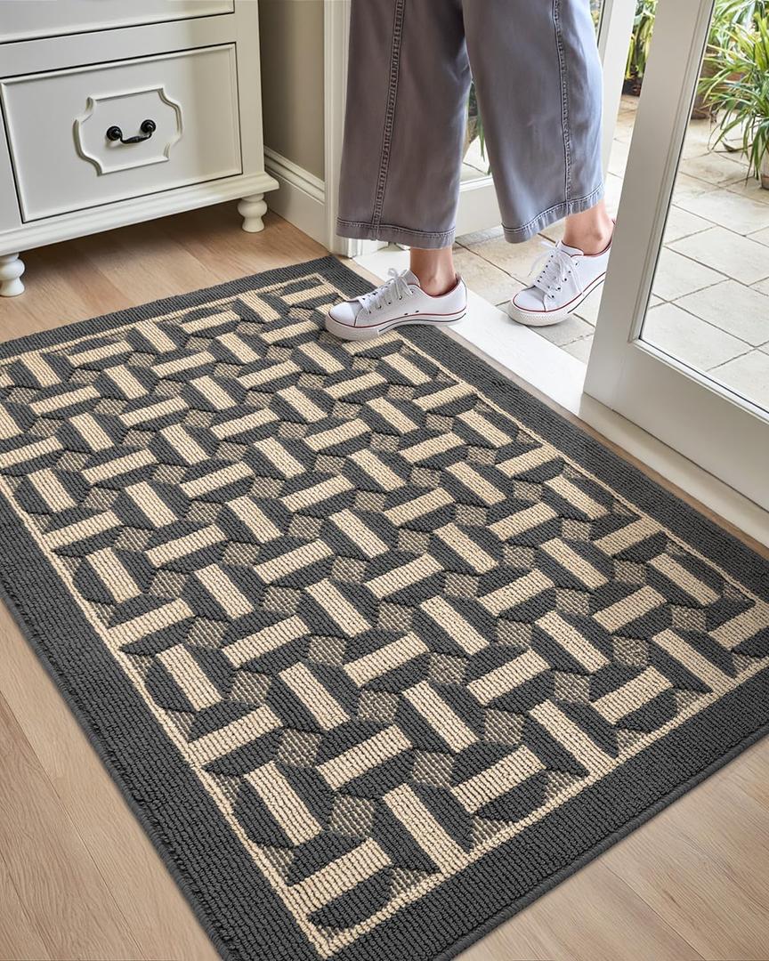 DEXI Front Door Mat 32x48, Washable Entrance Doormat with Non Slip Backing, Low-Profile Welcome Entry Mats fpr Inside House Entryway Floor, Dark Grey