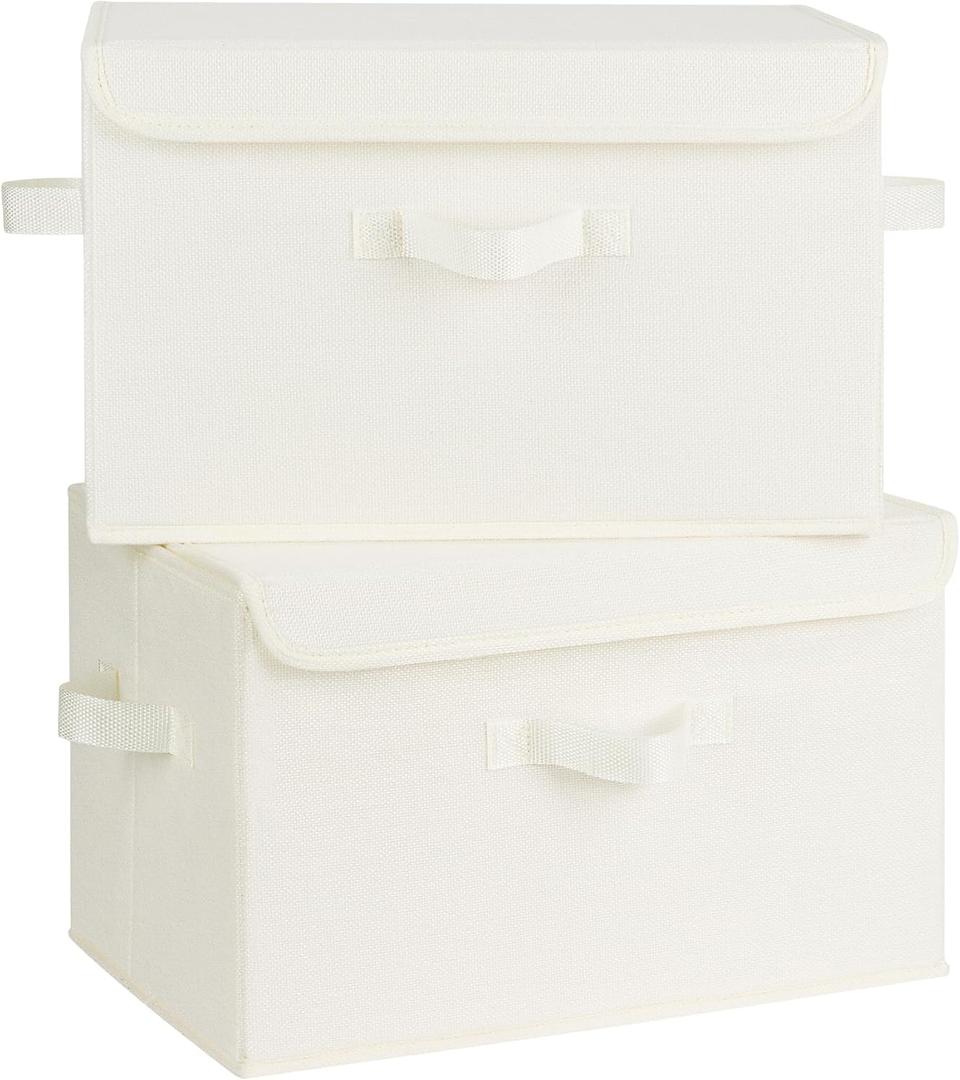 GRANNY SAYS Storage Bins with Lids, Fabric Storage Boxes, Closet Organizers and Storage, Storage Baskets for Shelves, Toy Box, Ivory White, 2-Pack