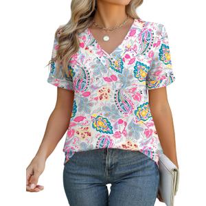 Rapbin T Shirts for Women Short Sleeve V Neck Tshirts Loose Fit Lightweight Soft Casual Summer Spring Tee Tops (S)