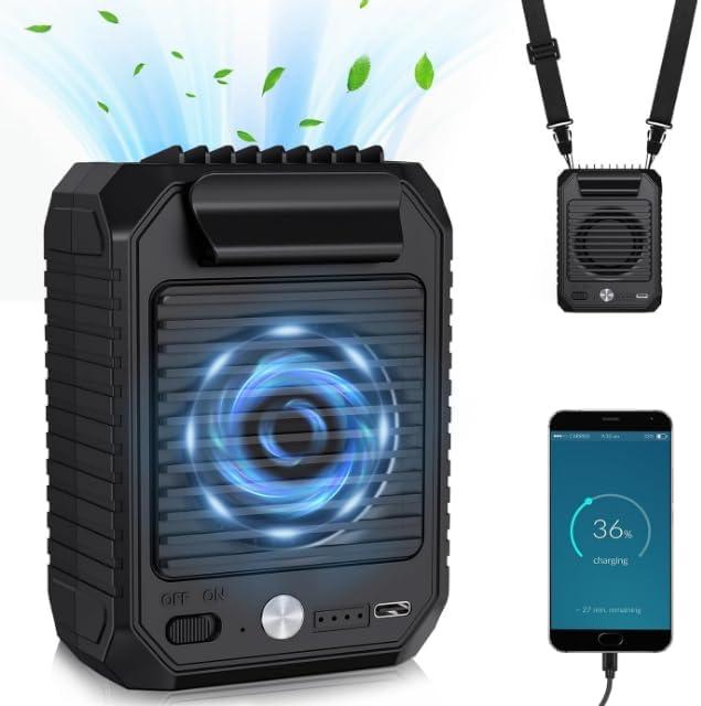 2 x Deller Portable Fan Rechargeable Personal Fan with 10000mAh Waist Clip On, 24H Runtime 3-Speed Hands-Free Shirt Fans, 6500RPM Wearable Neck Fans for Outdoor, Camping, Hiking, Travel (Black-01)