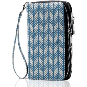 Double Zipper Wallet for Woman Clutch Purse with Cell Phone Holder for Smartphone/Card/Coin/Cash