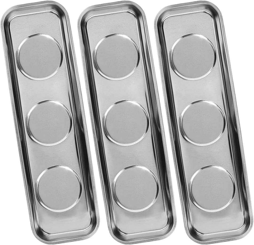 VASTOOLS Magnetic Parts Tray 3pc, for Socket Screw Nuts Bolts Metal Parts, Extra Strong Magnet, Thickened Tray, Stainless Steel