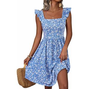 Loemes Sundresses for Women Cute Summer Dresses for Women 2025 Graduation Casual Flowy Floral Dresses L Blue