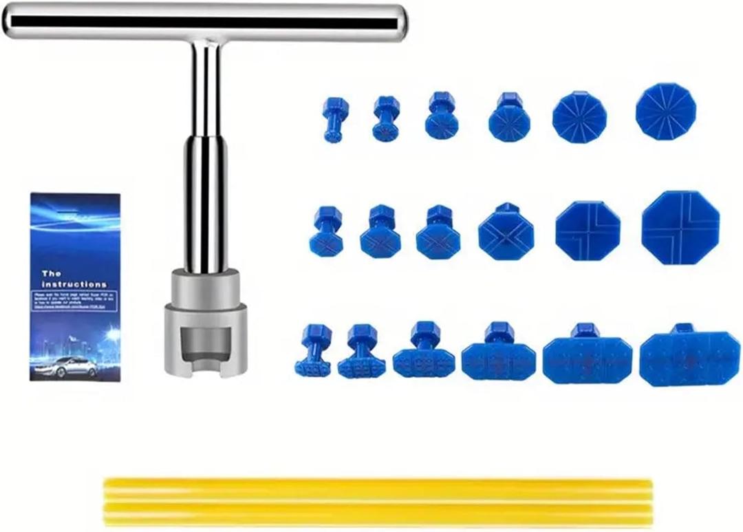 Car Dent Puller Kit Dent Remover with T bar Adhesive Strips Pulling Small Dents Auto Paintless Dents Repair Kit(Color:Silver)
