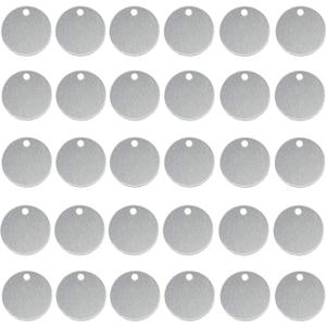 ABBECIAO Stamping Blanks, 1 Inch Smooth Round Aluminum Tags with Hole, 0.06 Inch Thick Blanks (100 Pack)