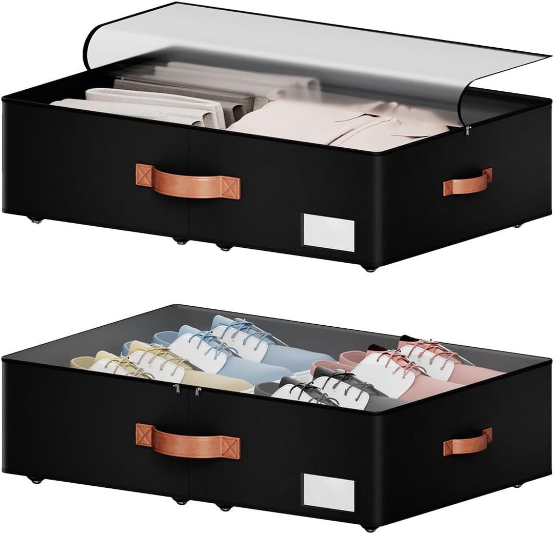 Leatherspaces Underbed Storage With Wheels, Large Capacity 7.5 inches Height Storage Bins, Rolling Underbed Shoe Storage Containers, dorm Storage Drawers for clothes & blankets