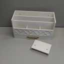 WISUCART Bamboo Desk Organizer Mail Holder Countertop Wood Desk Drawer Tabletop Storage Box Pen Holder Letter Sorter Makeup Organizer for School Home Office Supplies with Pen Holder White