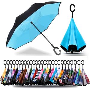 SIEPASA 49 Inch Inverted Reverse Upside Down Umbrella, Extra Large Double Canopy Vented Windproof Waterproof Stick Golf Umbrellas with C-shape Handle. (Blue)