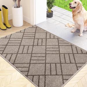 Non Slip Entryway Rug 24" x 36", Dirt Trapper Door Mat, Inside Washable Rug for Kitchen, Bathroom, Bedroom, Floor (Beige)