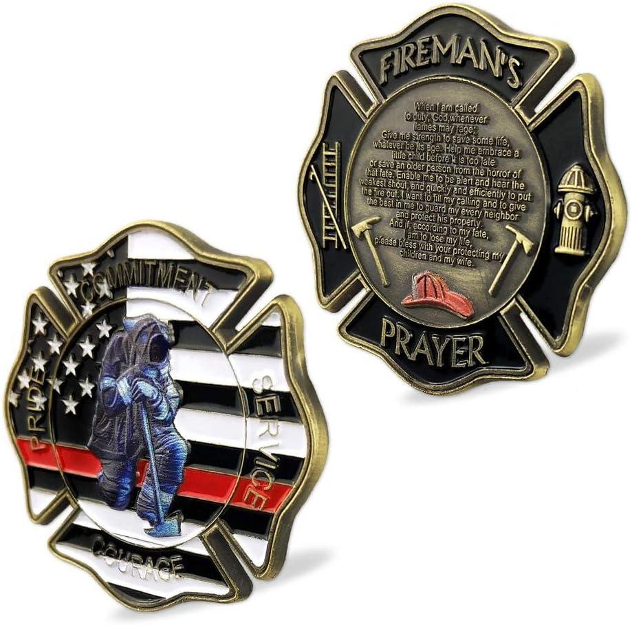 St. Florian Patron Saint of Firefighter Prayer Coin Thin Red Line US Flag Challenge Coin