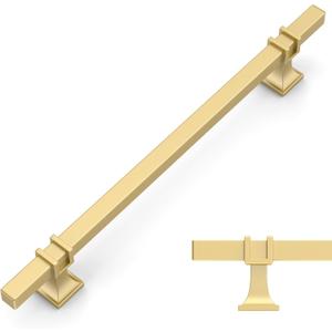 Amerdeco 10 Pack Brushed Gold Cabinet Pulls 7.5 Inch(192mm) Hole Center Drawer Pulls Cabinet Hardware Kitchen Cabinet Handles for Bathroom Dresser Pulls ZH0067