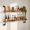 Bar Shelves, Wall Mounted Wine Rack, Walnut Brown, 48 Inch