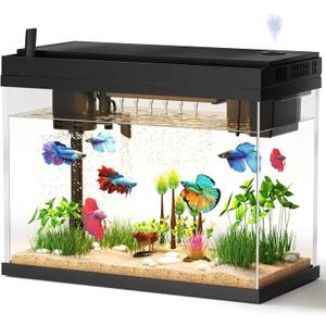 Fish Tank with Desktop Humidifier, 2.38 Gallon Quiet Eco Aquarium,Smart Touch LED Light & Temperature Display, Glass Mini Fish Tank
