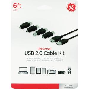 GE 3390127 6 ft. 4 in 1 USB Cable Kit44; Black