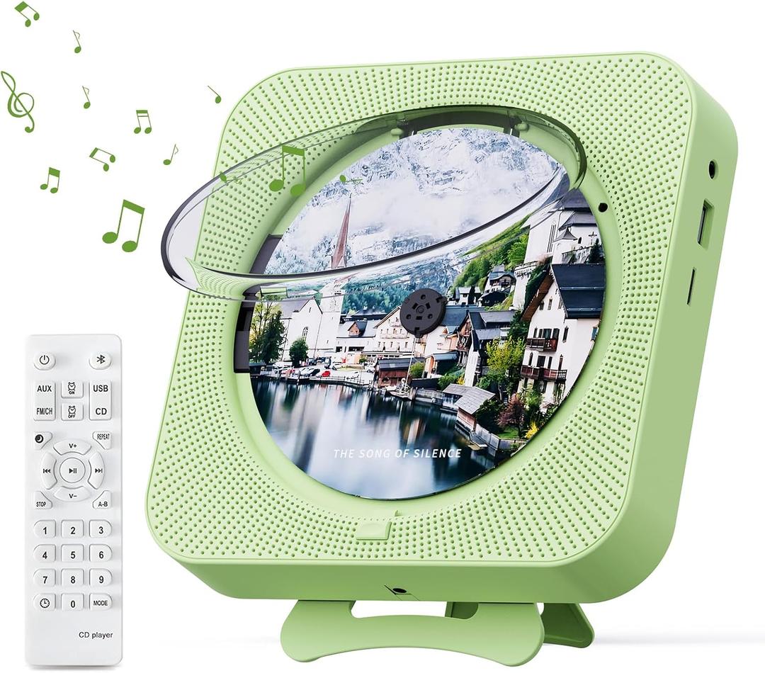 MICOCIOUS Portable CD Player with Bluetooth Desktop CD Player for Home CD Music Players with Remote Control,Timer,Built-in Dual Speakers with LED Display Home Audio Boombox FM Radio (Green)