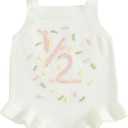 Baby Girl Half 1st Birthday Outfit Sleeveless Knit Sweater Onesie Embroidery Romper Infant Cake Smash Outfit (6-12 Months)