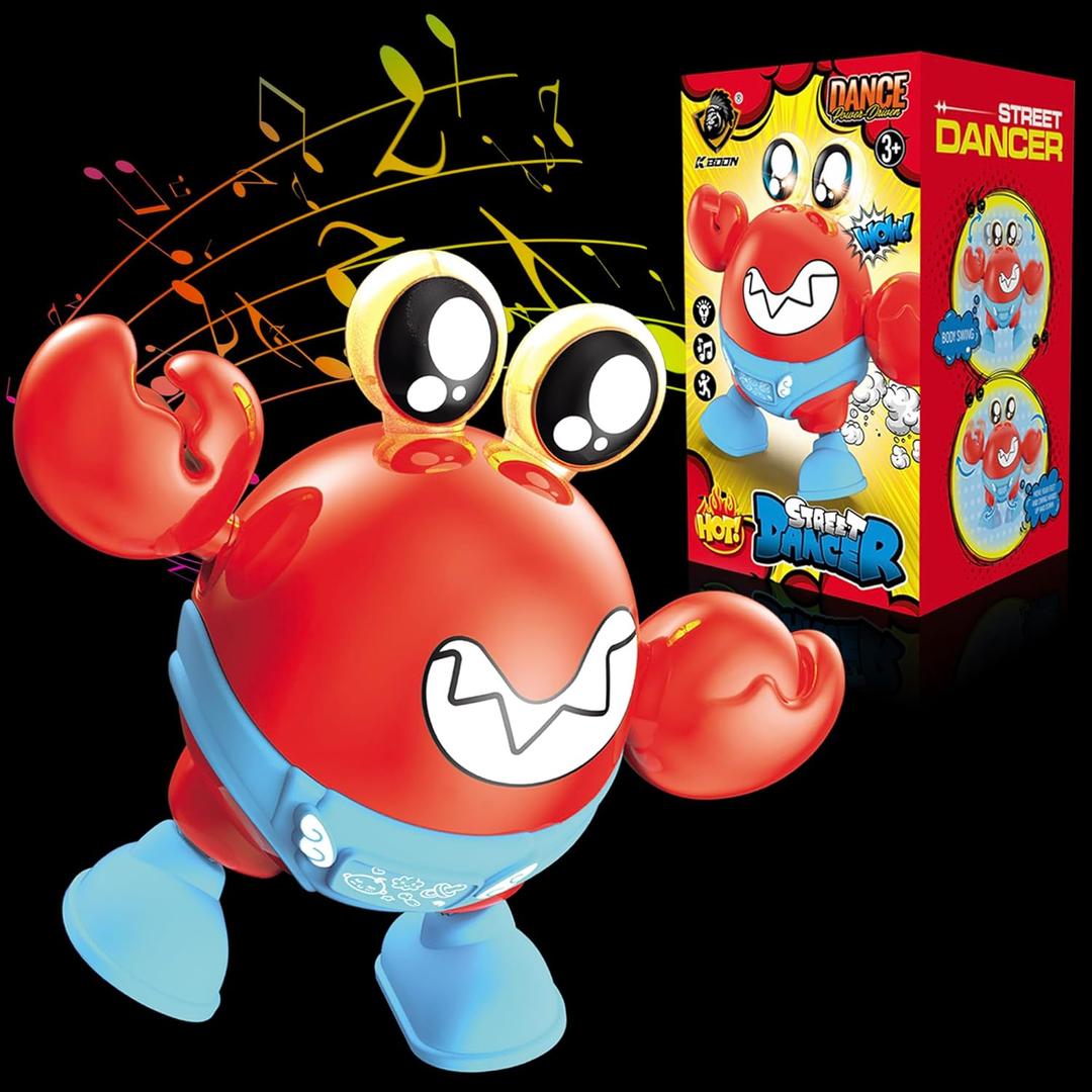 ritastar Dancing Crab Baby Toy,Tummy Time Toys with Funky Moves,Music,RGB LED Lights,Battery Powered Moving Crawling Interactive Learning Toy for Kids,Toddlers,Baby Boys Girls Birthday