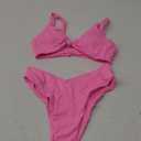 geluboao Bikini Set for Women Solid V Neck Knot Front Push Up High Leg Thong Two Piece Swimsuit (Small, Light Pink)