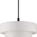 3 Tier Cream Linen Drum Fabric Pendant Light Modern Farmhouse Decor 7 Lights 24 Inch Black Finish for Kitchen Living Room Dining Room Corridor Hallway