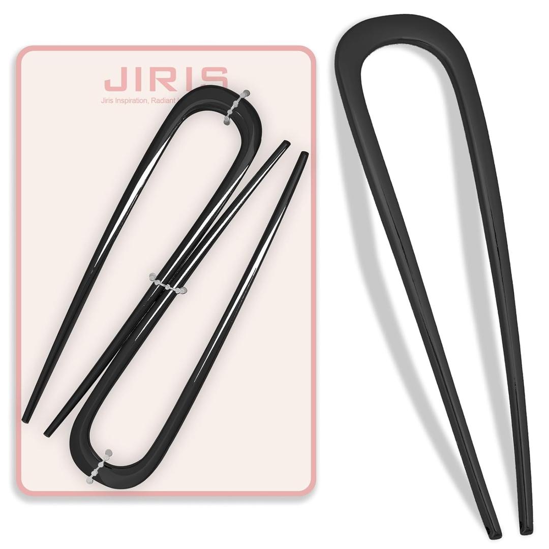 2PCS 4.2Inch French Hair Pins U-Shaped Pins for Women and Girls Fashion Metal Hair Pin French Twist Hair Pins for Buns, Updos, Stylish and Functional(set1-black)