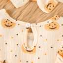 Newborn Baby Girl Halloween Outfit Ruffle Long Sleeve Pumpkin Romper Jumpsuit With Headband Bodysuit Overalls Clothes (0-3 Months, Apricot 3)