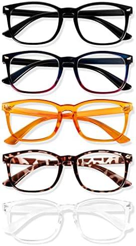 WINTOO Blue Light Glasses for Woman Men | 99% Blue Light Blocking Glasses for Computer Gaming TV Phone Screen Square Frame | Anti Eyestrain & UV Glare Protection - 5 Pair