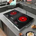 23" Portable Infrared 2 Burner 3500 Electri Burner with 2 Hours Timer-Electric Hot Plate Touch Control Panel Adjustable Heating Power Glass Plate Electric Cooktop for Cooking
