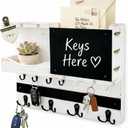 Key Holder for Wall Mount with Shelf and Mail Organizer, Key and Mail Holder with 16 Hooks, Farmhouse Entryway Organizer, Home Decor Rack (Pine Wood, White Washed)