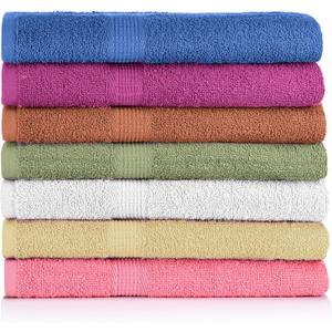 CrystalTowels 7-Pack: 27" x 52" 100% Cotton Extra-Absorbent Bath Towels (Brights)