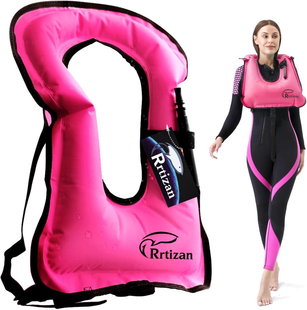 Rrtizan Snorkel Vest, Adults Portable Inflatable Swim Vest Jackets for Snorkeling Swimming Diving Safety (New Pink)