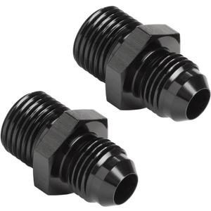 Metric M16x1.5 to 6AN Male Flare Adapter Fuel Fitting Straight Aluminum Black, Pack of 2