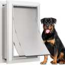 Aluminum Dog Door for Exterior, Cutout Size 14 1/2''W x 25 1/8''H, Heavy Duty Magnetic Double Flap for Extreme Weather, Energy-Efficient, Easy to Assemble, Lockable Panel Included, Sliver (X-Large)